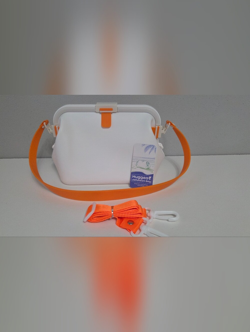 NWOT Huggea White And Orange Waterproof Purse With Crossbody Strap